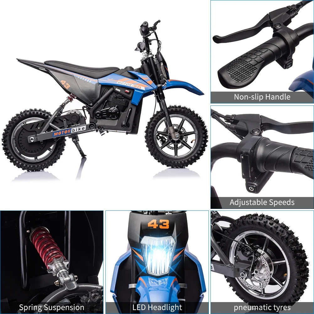 COZONY 36V Kids Electric Dirt Bike.15.5MPH Kids Electric Motorcycle W/ 350W Brushless Motor��LED lights. Air-Filled Tires. Leather Seat.Disc Brake.Max Load 175 Lbs.for Kids Ages 14+ Teenagers. Black