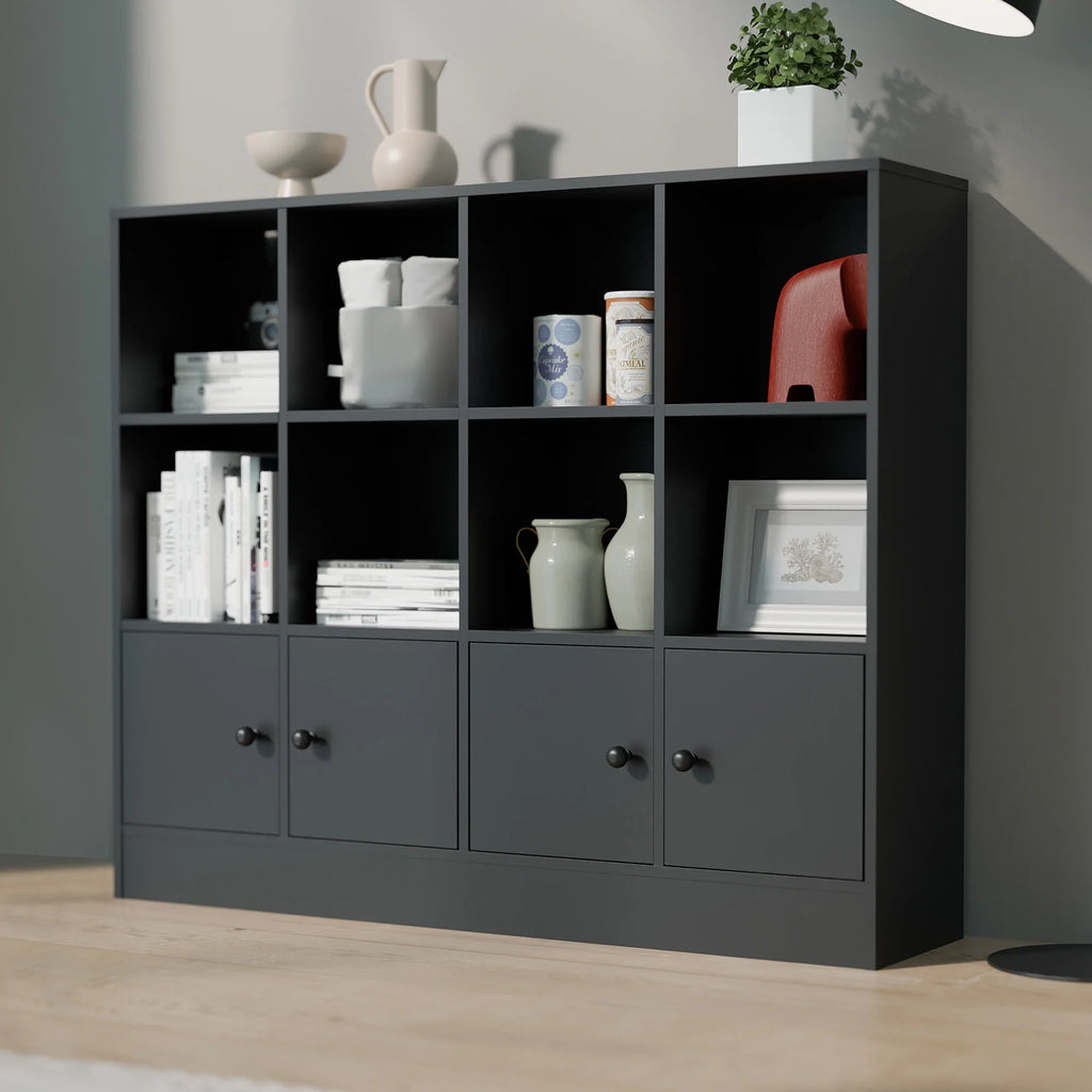 Cozy Castle 3-Tier Open Cube Bookcase with 12 Cubes and 4 Doors. Adjustable Shelves. White