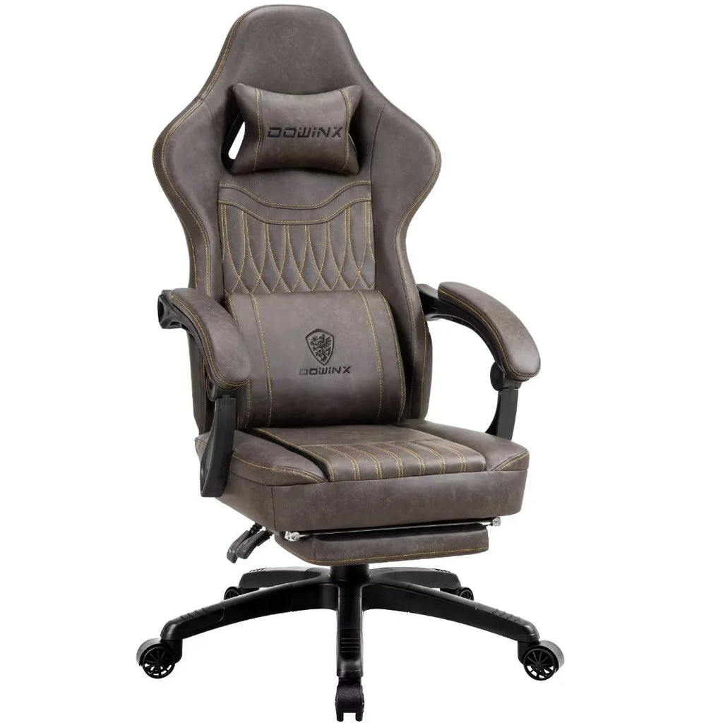 Dowinx Gaming Chair Breathable PU Leather Gamer Chair with Pocket Spring Cushion. Ergonomic Computer Chair with Massage Lumbar Support.Adjustable Swivel Task Chair with Footrest(Brown)