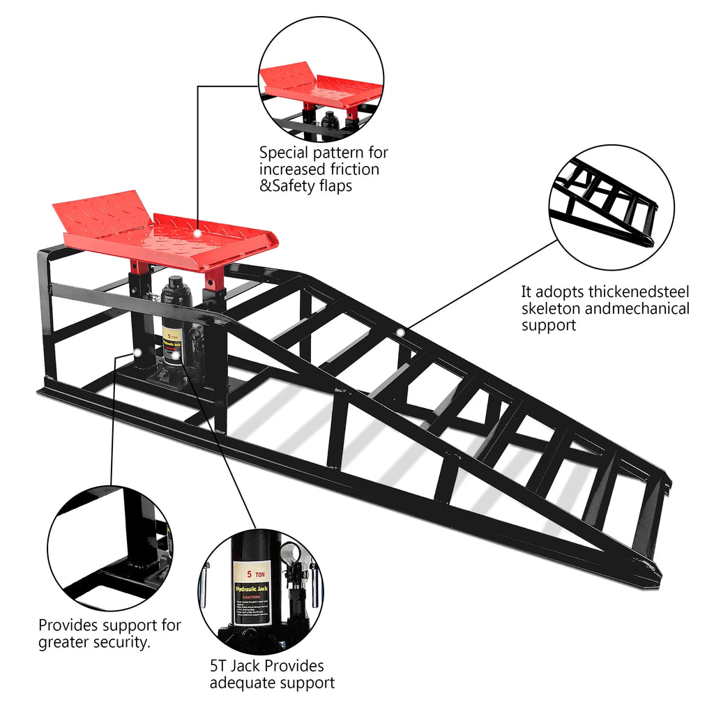Lafati 2-Pack Hydraulic Car Ramps: Heavy-Duty Vehicle Ramps with 5T / 10000lbs Jack Load Capacity. Portable Design for Effortless Oil Changes and Car Lifts