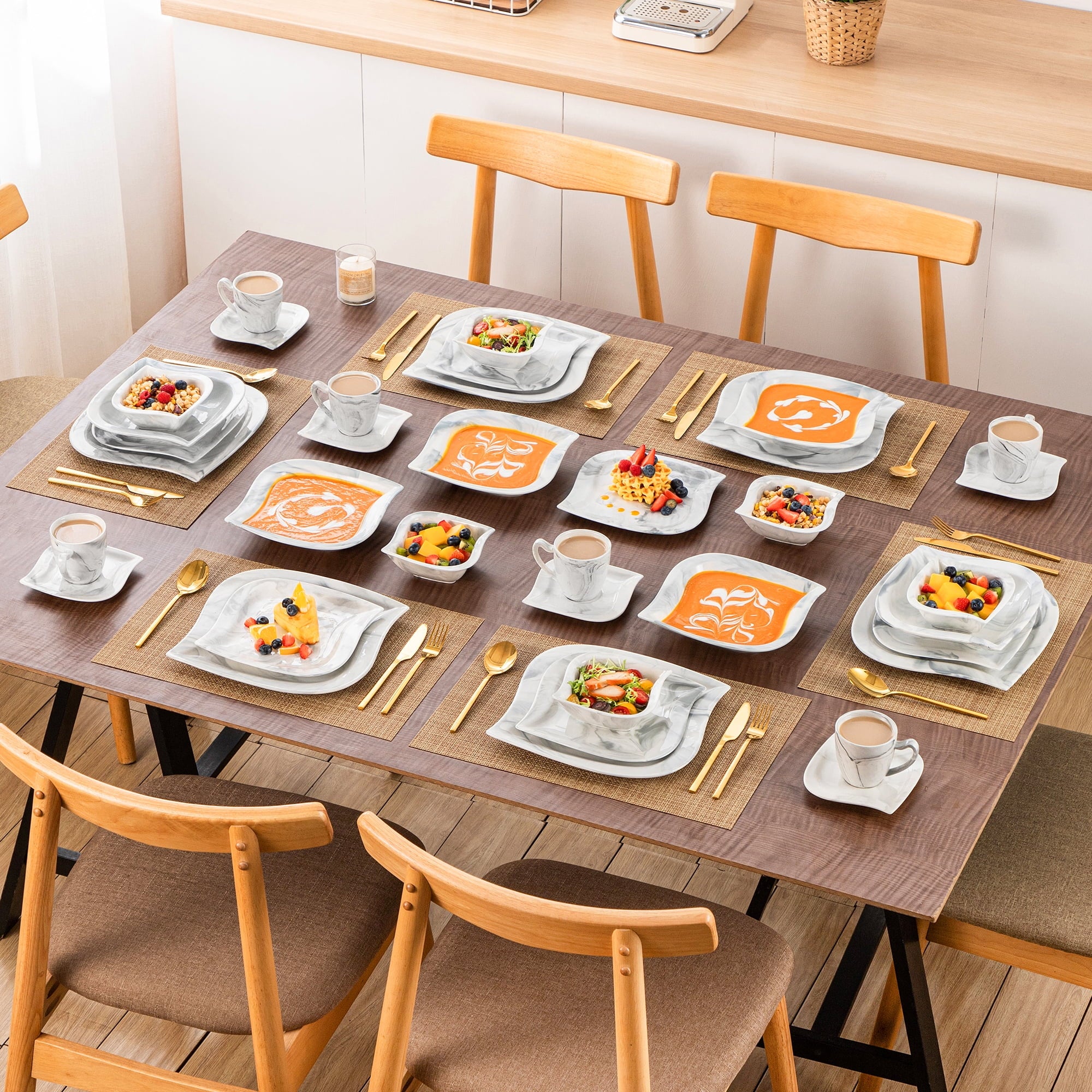 vancasso 36 pcs Dinnerware Sets. Plates and Bowls Set for 6. Porcelain Dinner Set. Marble Gray