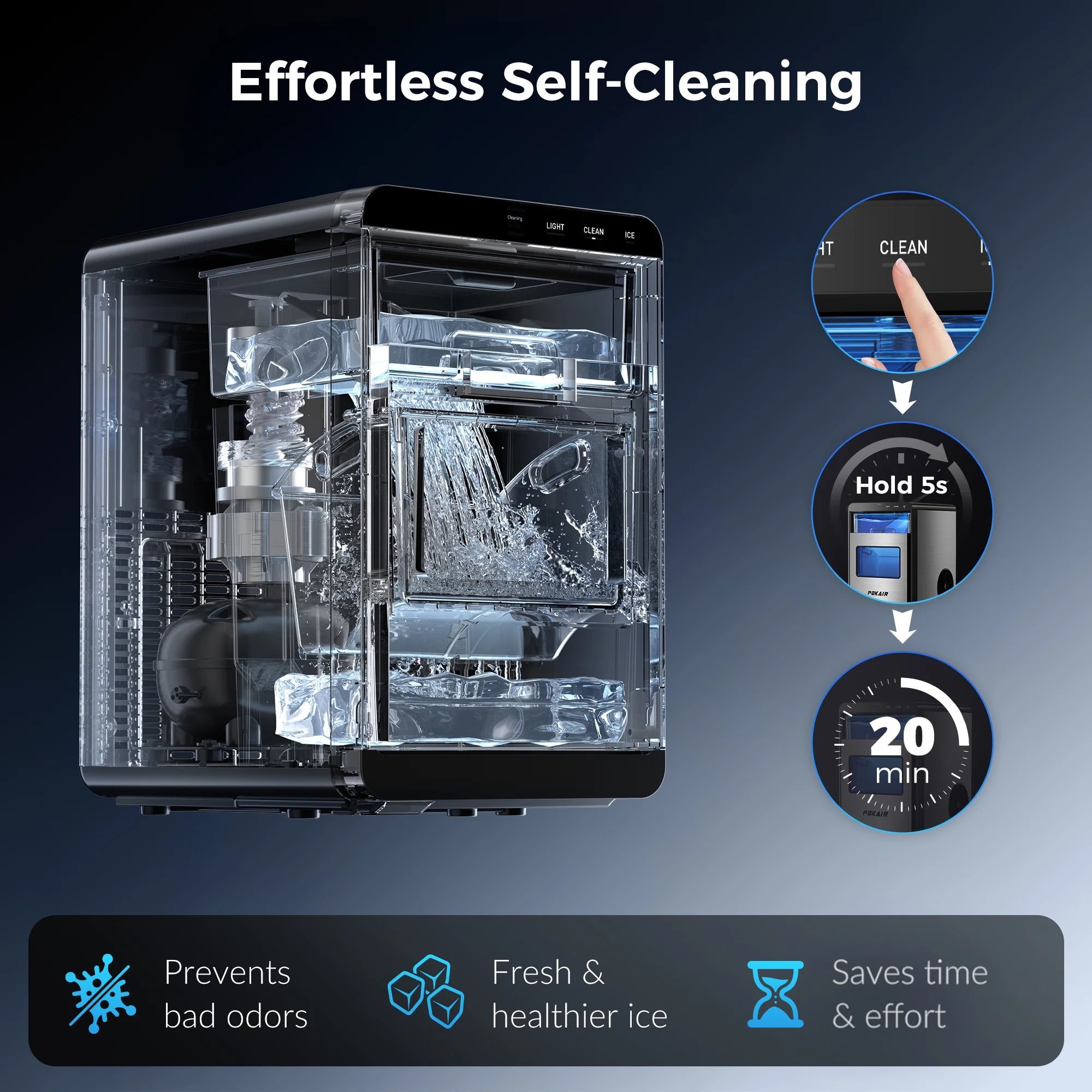 POKAIR Ice Maker. Nugget Ice Maker Portable Countertop 44lbs/Day. One-Touch Instant Ice & Self-Cleaning. Pebble Ice Machine for Home Office RV. Stainless Steel