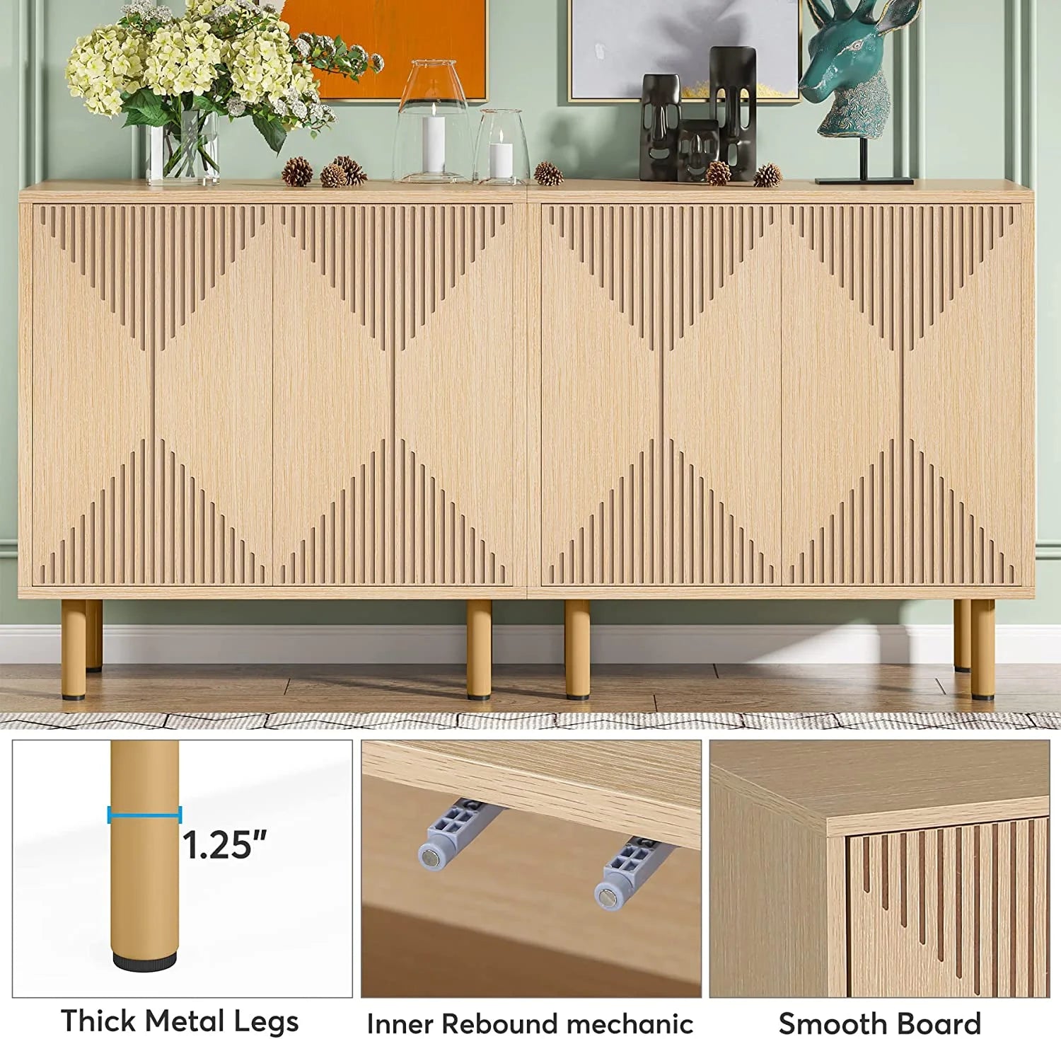 Tribesigns 59 Modern White Storage Cabinet Set. Freestanding Floor Cabinet. Wood Buffet Cabinet with Doors. Large Storage Cabinet for Living Room. Dining Room. Garage