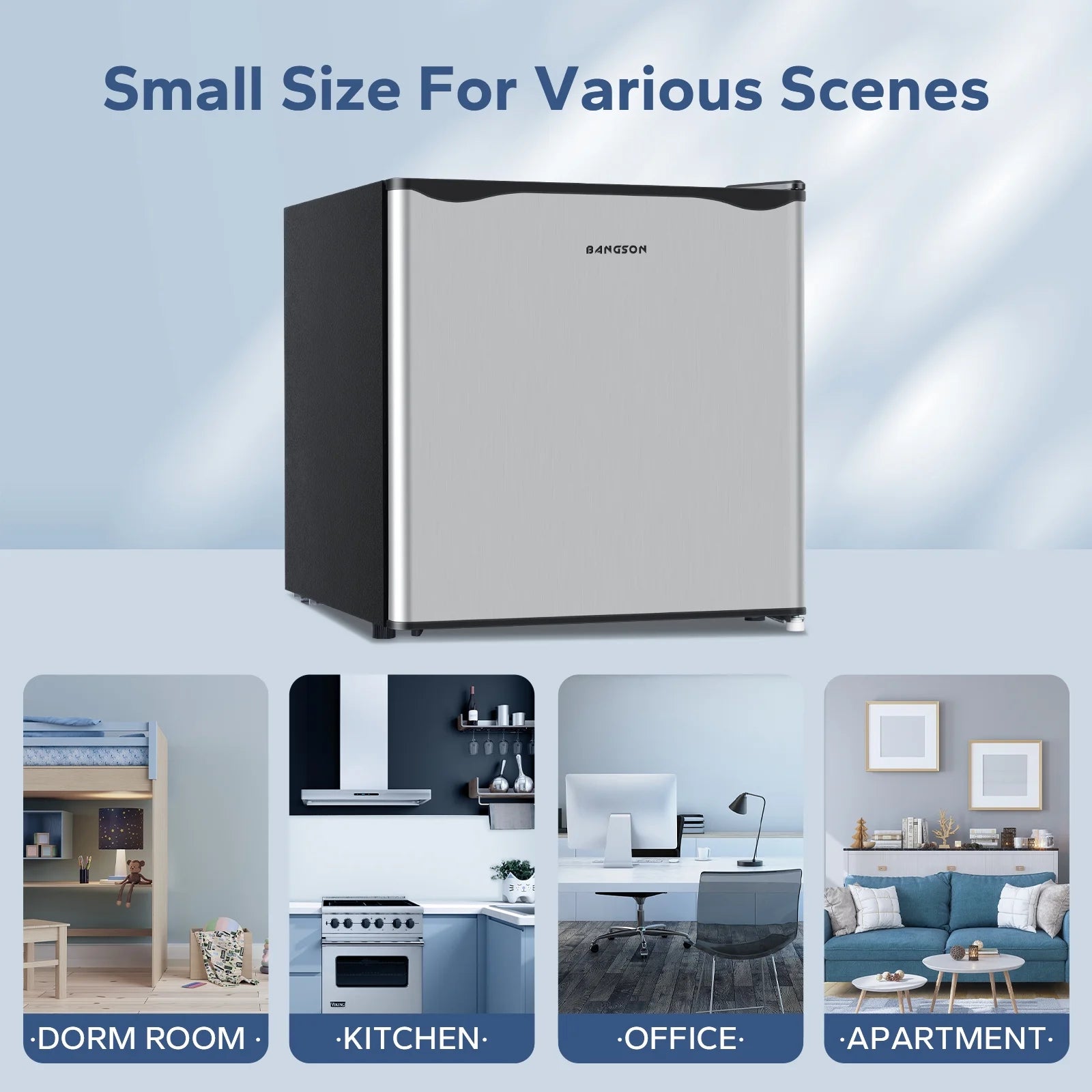BANGSON Small Refrigerator.1.6 Cu.ft Mini Fridge with Freezer. Single Door. Silver