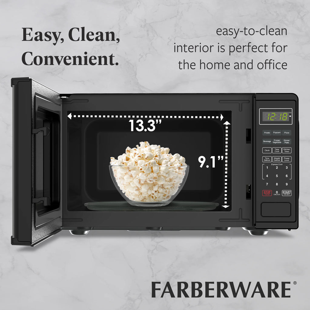 Farberware Countertop Microwave Ov 1100 Watts. 2.2 cu ft - Smart Sensor With LED Lighting and Child Lock - Perfect for Apartments and Dorms - Easy Clean Black Interior. Stainless Steel