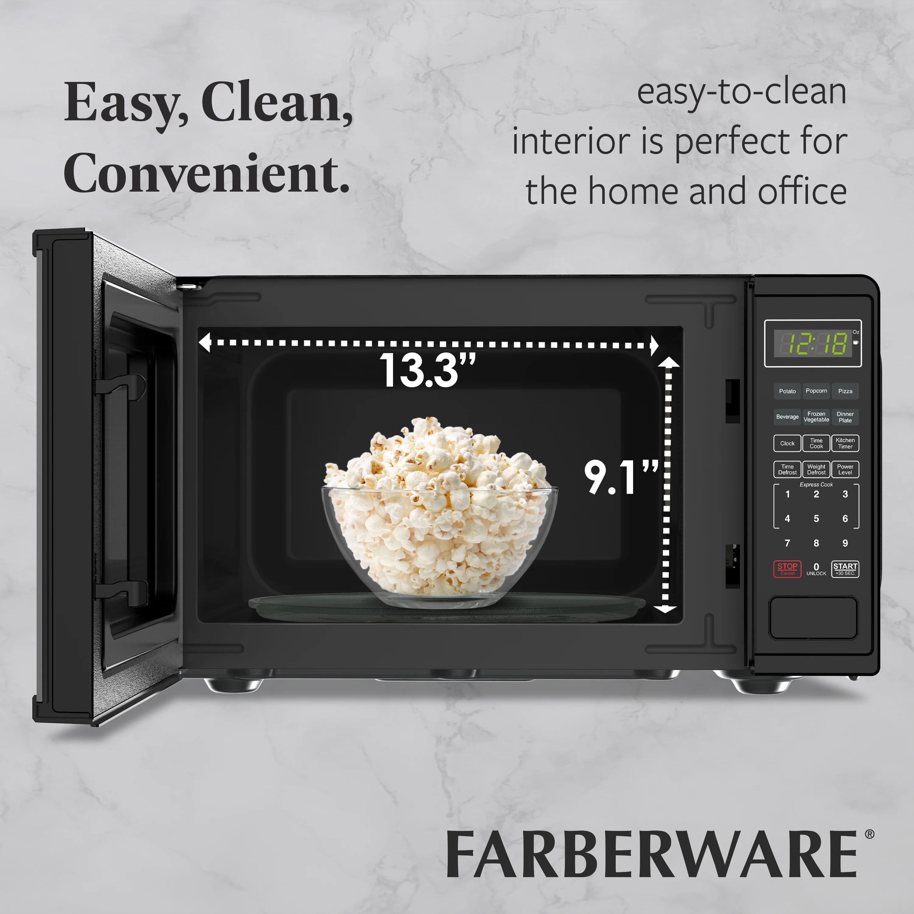 Farberware Countertop Microwave Ov 1100 Watts. 2.2 cu ft - Smart Sensor With LED Lighting and Child Lock - Perfect for Apartments and Dorms - Easy Clean Black Interior. Stainless Steel