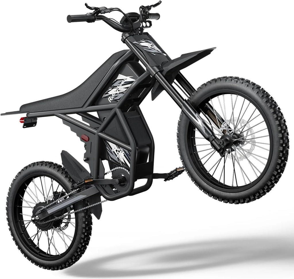 Riding'Times GT73 Electric Dirt Bike for Adults 2400W 48V 37MPH 36.4AH Dual Battery 85 Miles Range 25 Tires UL2849 Full Suspension