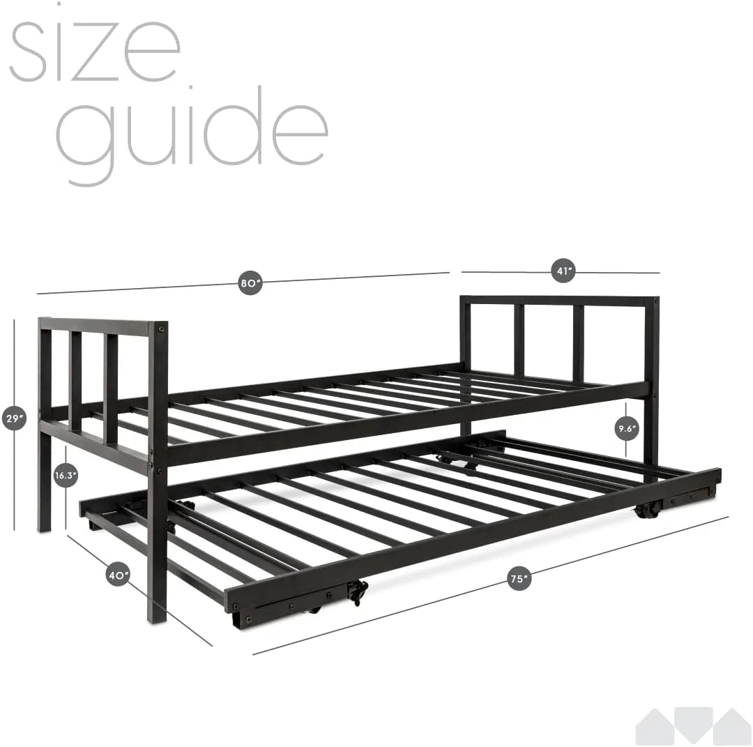 Milliard Twin Daybed and Fold-up Trundle Set. Frame - Mattresses Sold Separately (Black)
