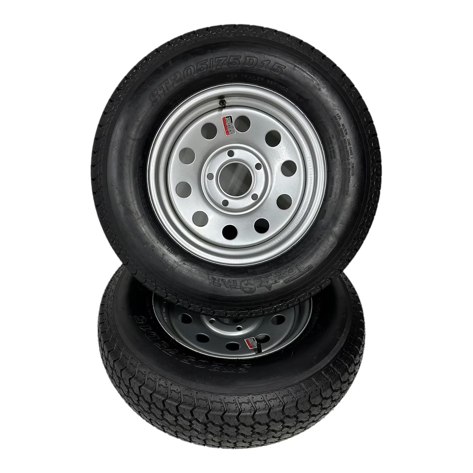 2-Pack Trail Tire on Rim ST205/75D15 Tex Star LRC 6 Ply Bias 5 Lug Silver Modular Wheel 5X5 Bolt Pattern