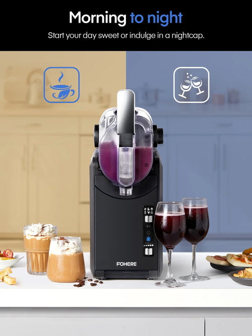 5-in-1 Slushie Machine. No Ice Needed. 15 Min Slushy Machine for Home with Self-Cleaning. Professional Frozen Drink Maker. 5 Preset Programs. Frozen Margaritas. Frapp��s. Milkshakes. and More. FOHERE