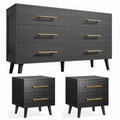 Noelse 3 Piece Bedroom Furniture Set. 6 Drawer Dresser with 2 Nightstands. Modern Wood Storage Organizer with Metal Handles for Bedroom. Living Room.Black