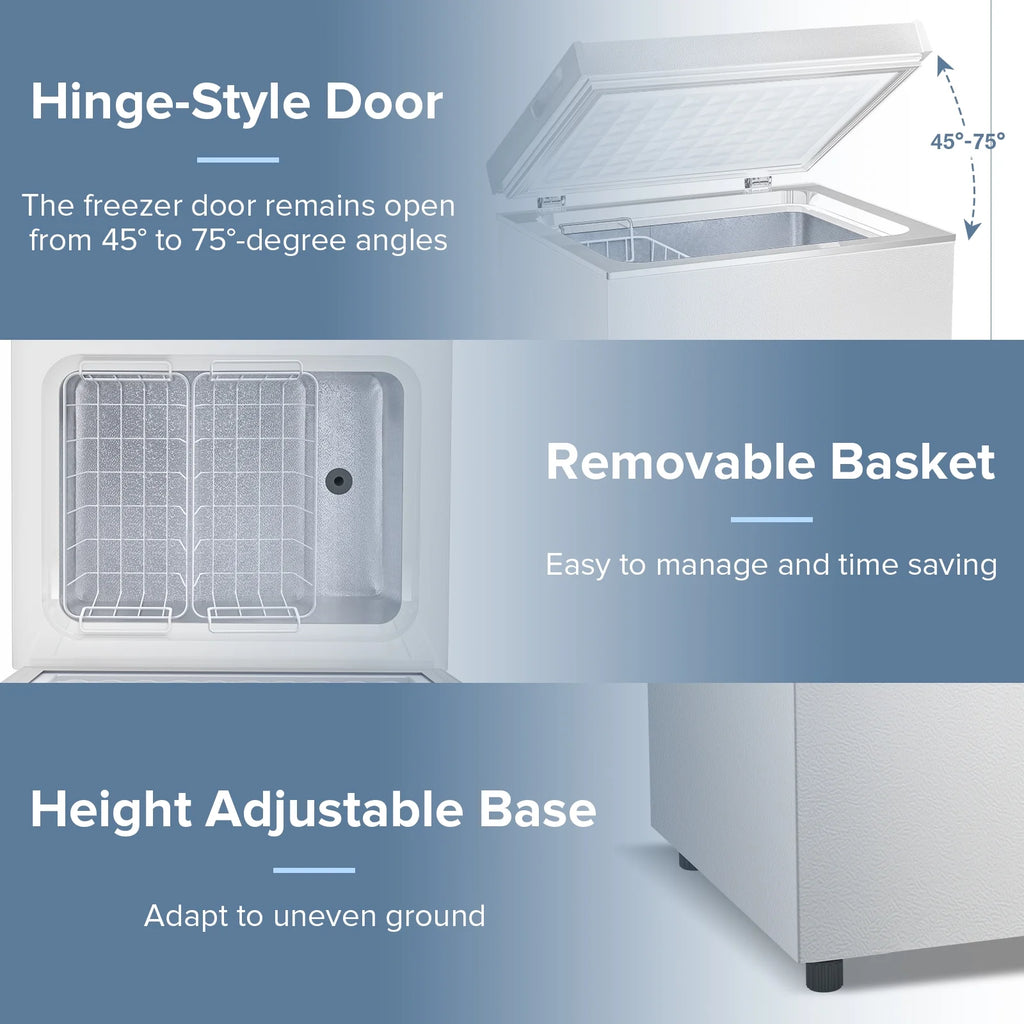 Auseo 8.7 cu. ft. Chest Deep Freezer with Adjustable Temperature. Free Standing Top Open Door Compact Freezer with 3 Removable Basket for Kitchen. Home. Bar. Garage. Office
