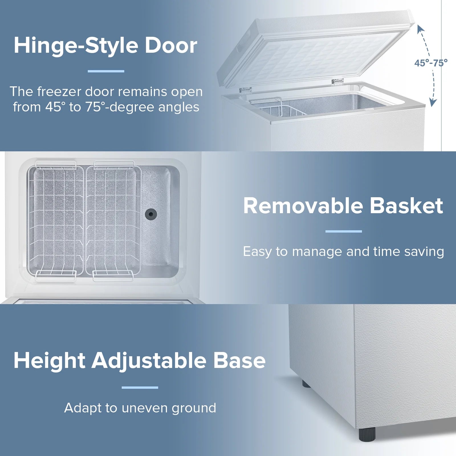 Auseo 8.7 cu. ft. Chest Deep Freezer with Adjustable Temperature. Free Standing Top Open Door Compact Freezer with 3 Removable Basket for Kitchen. Home. Bar. Garage. Office