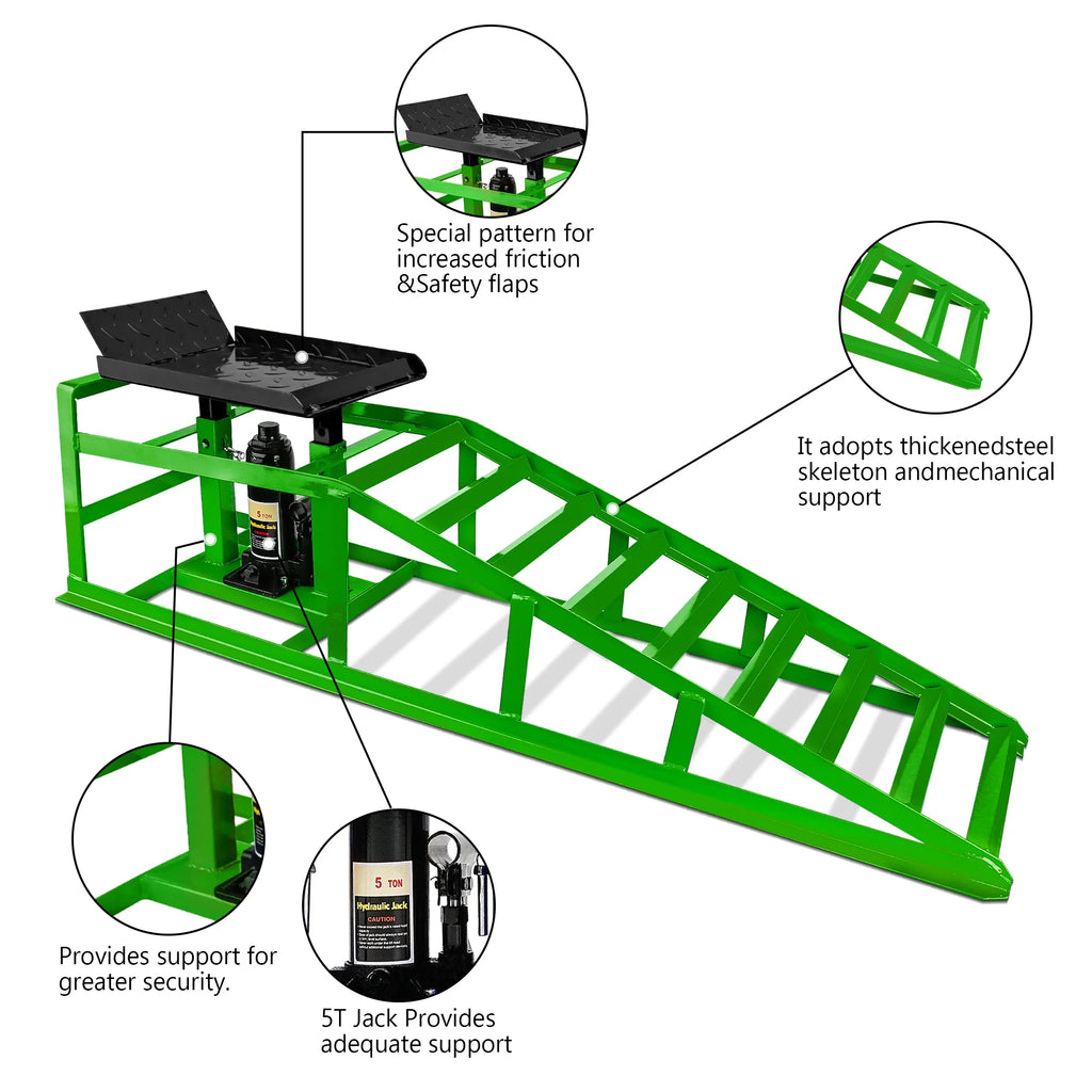 Lafati 2-Pack Hydraulic Car Ramps: Heavy-Duty Vehicle Ramps with 5T / 10000lbs Jack Load Capacity. Portable Design for Effortless Oil Changes and Car Lifts