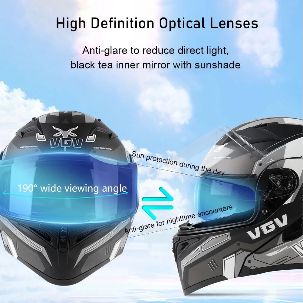 Bluetooth Modular Motorcycle Helmets for Adults Motorbike DOT Approved. Full Face Flip up Anti-Fog Helmet Built-in Dual Speaker with Microphone for Men and Women