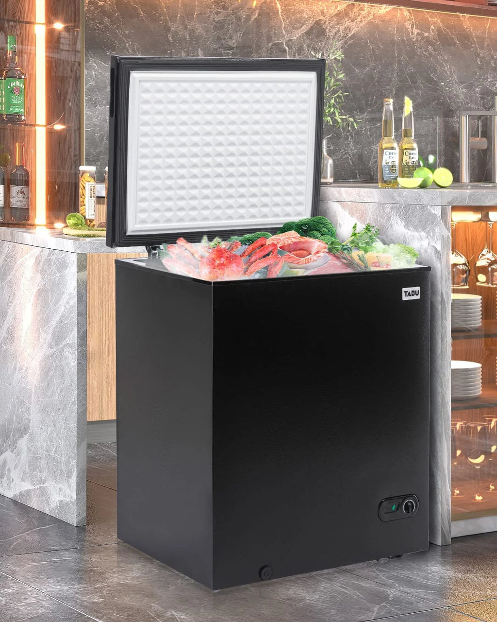 TABU Chest Freezer. 7.0 Cu Ft Deep Freezer with Adjustable Temperature. Compact Freezer with Top Open Door (Black)