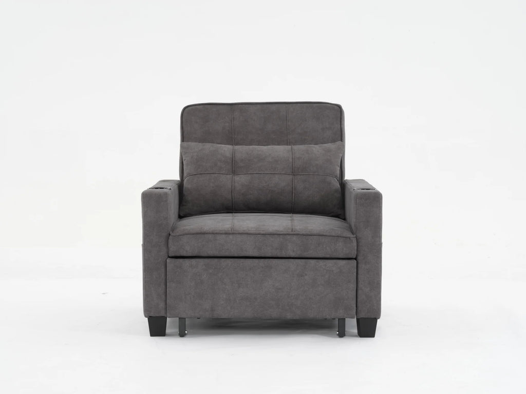 Convertible Futon Sofa Bed. 3-in-1 Multi-Functional Sleeper Chair Bed with USB Ports. Adjustable Backrest Recliner.for Living Room Bedroom Small Space. Tech Cloth. Dark Grey