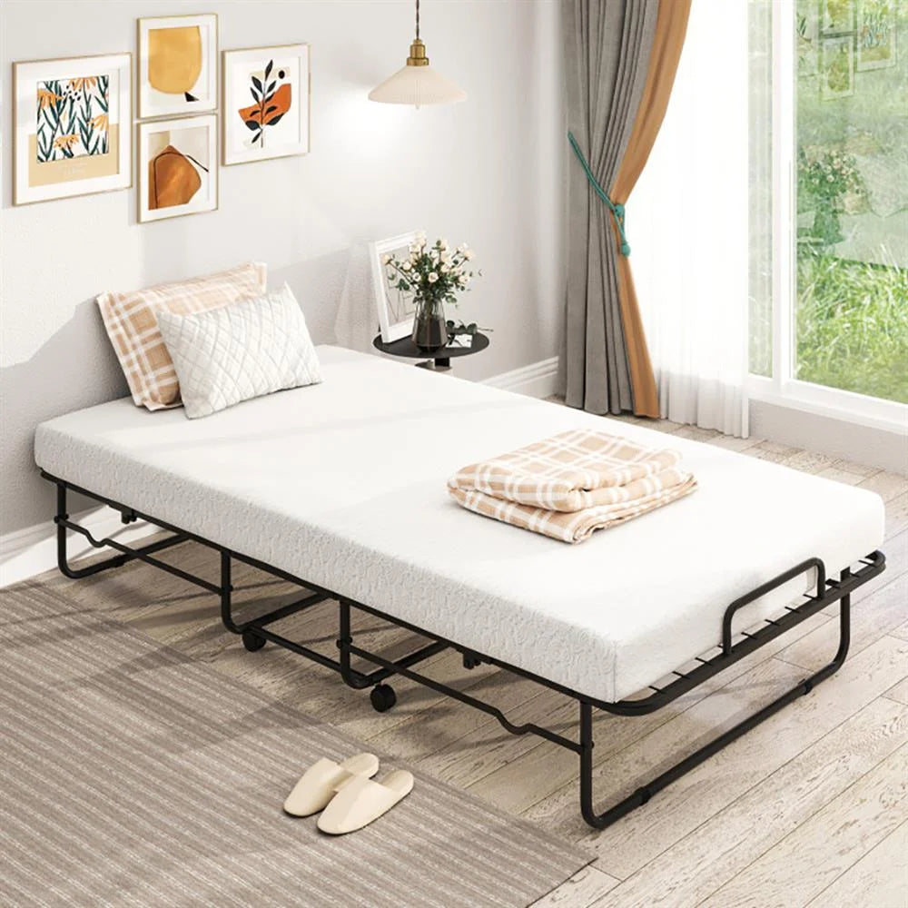 Kepooman Twin Size Folding Bed with Memory Foam Mattress and Heavy-duty Metal Frame