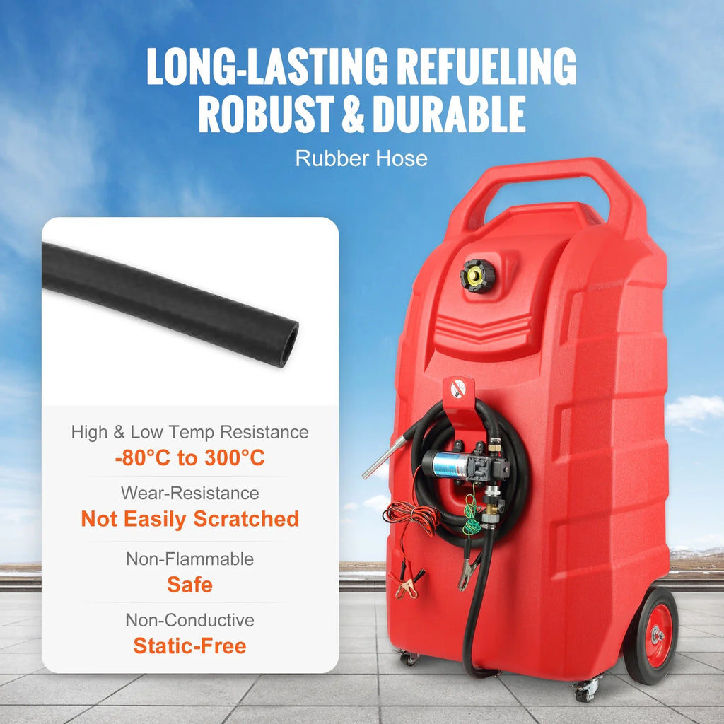 KFFKFF Fuel Carrier. 32 Gallon. Mobile Fuel Storage Unit On-Wheels. Equipped with 12V DC Transfer Pump. Gasoline Diesel Fuel Holder with 8.2 ft Hose. Flow Rate 7L/min. Suitable for Trucks. Boats
