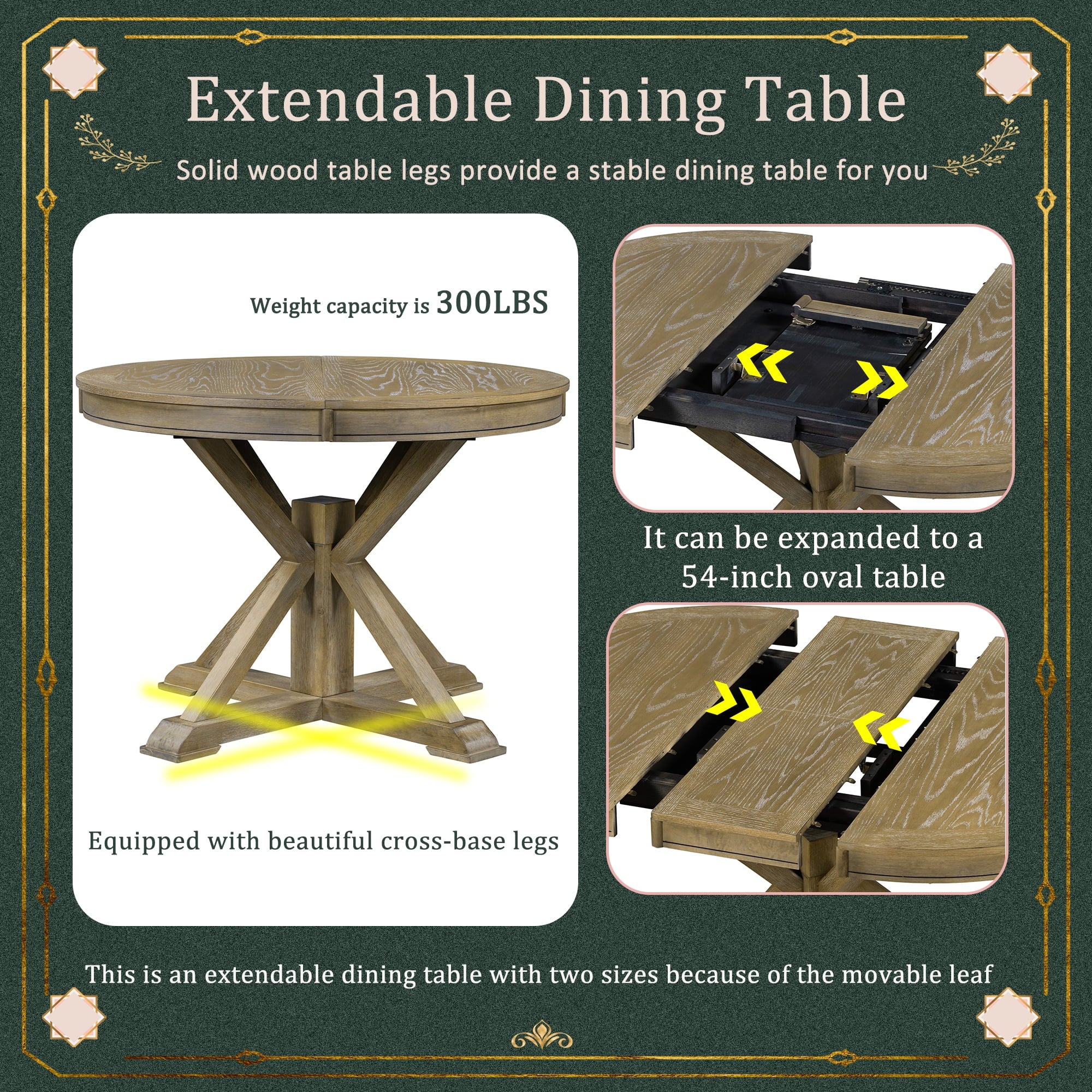 Besthome Farmhouse Extendable Round Kitchen Dining Room Table Set with Upholstered Chairs of 4. 5 Piece Round Dining Table Set with Extendable Table. Espresso