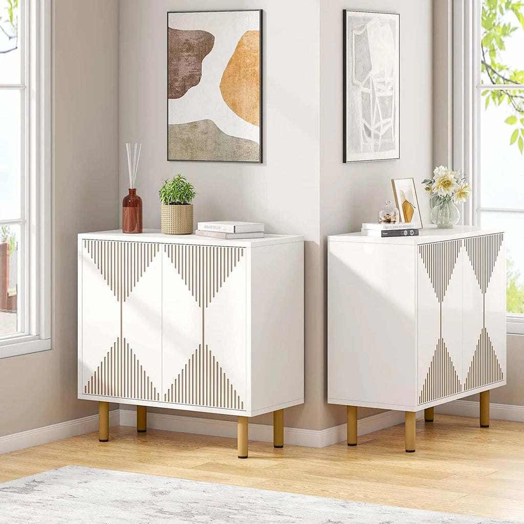 Tribesigns 59 Modern White Storage Cabinet Set. Freestanding Floor Cabinet. Wood Buffet Cabinet with Doors. Large Storage Cabinet for Living Room. Dining Room. Garage