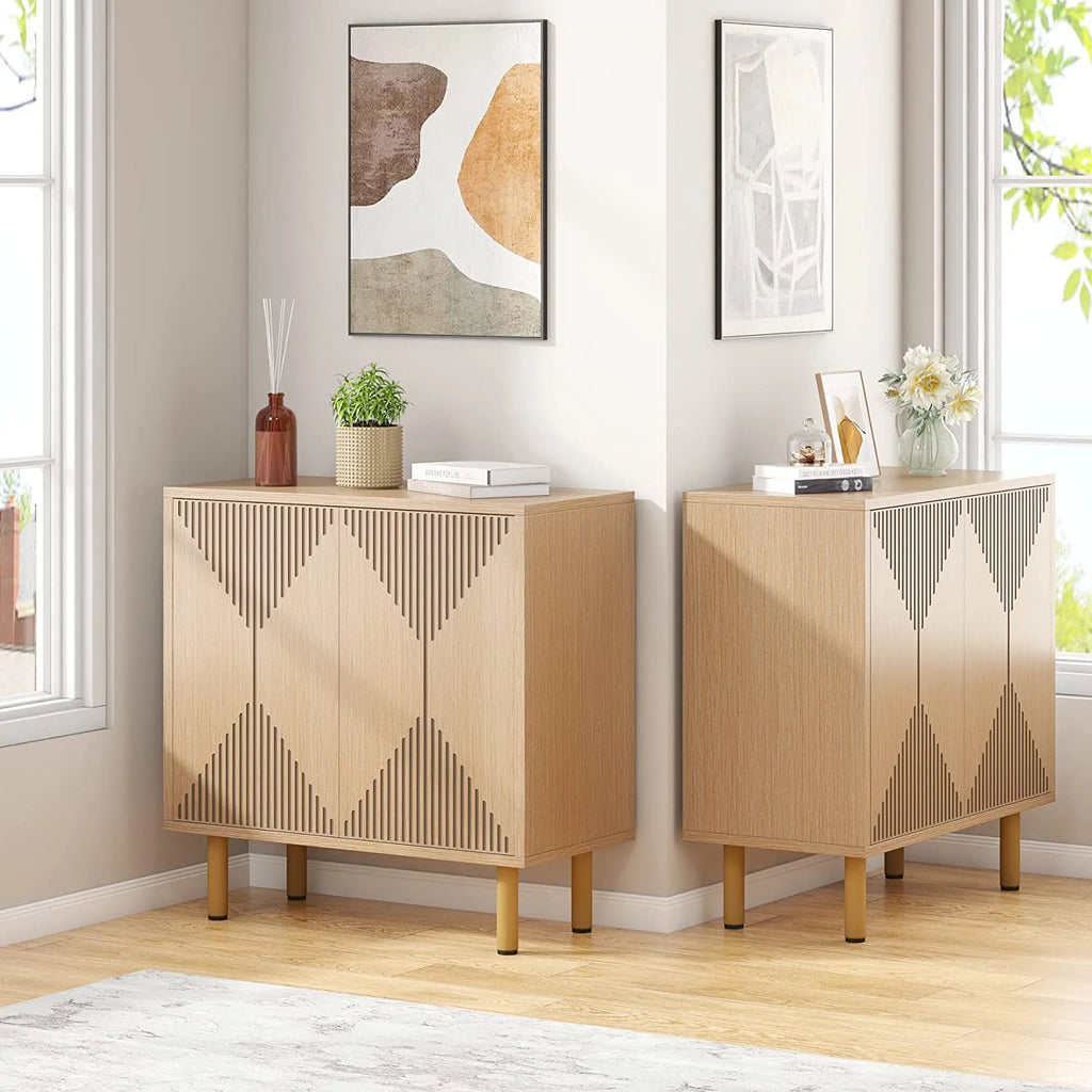 Tribesigns 59 Modern White Storage Cabinet Set. Freestanding Floor Cabinet. Wood Buffet Cabinet with Doors. Large Storage Cabinet for Living Room. Dining Room. Garage