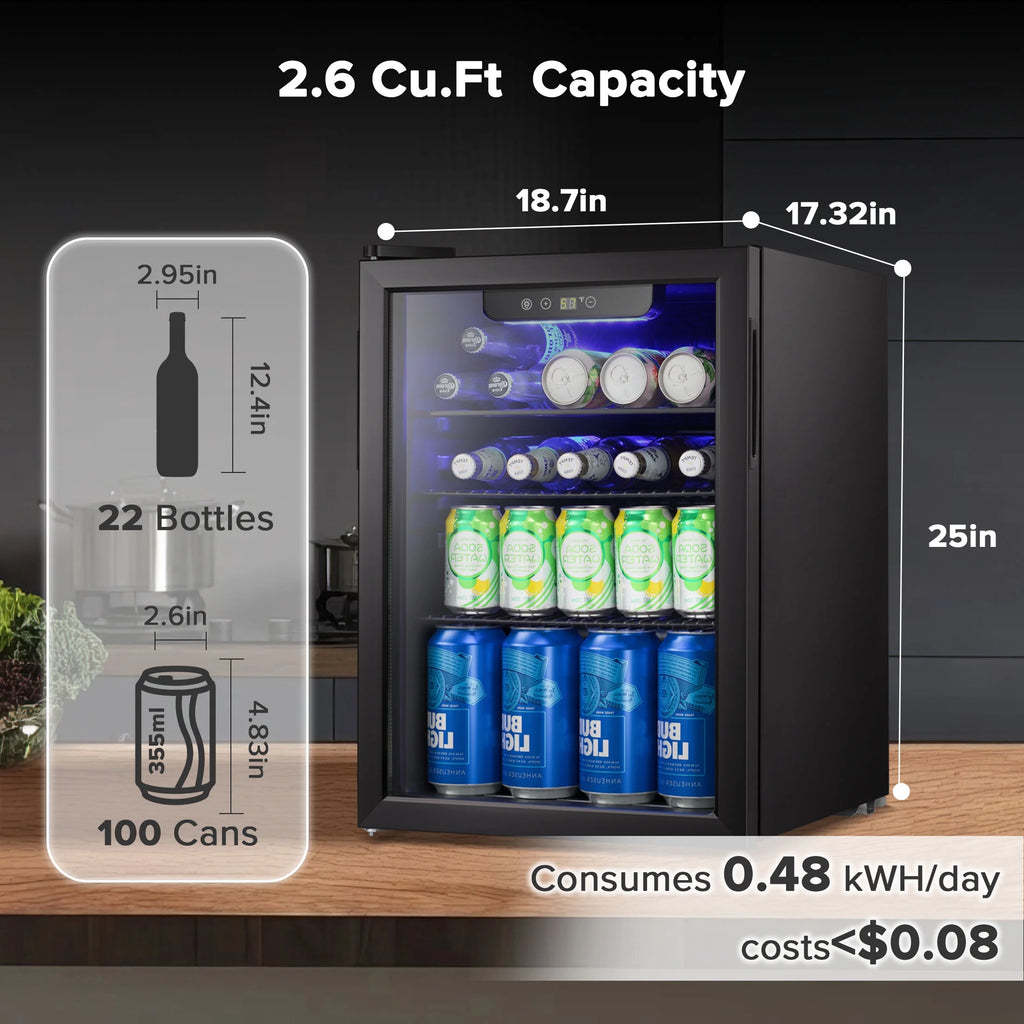 Auseo 1.3 Cu.ft. Mini Beverage Refrigerator Cooler - 55 Can &12 Bottle Mini Fridge with Double Glass Door. for Home/Bar/Office. Electronic touch control