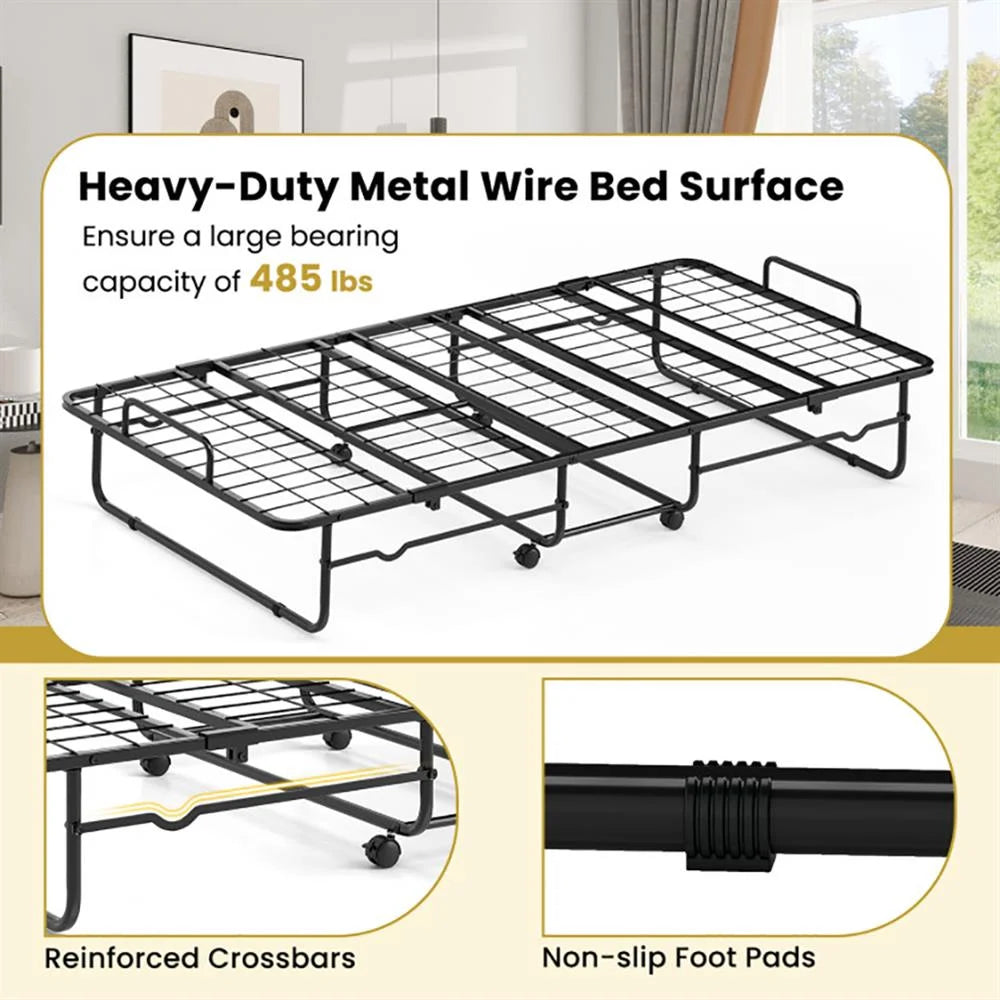 Kepooman Twin Size Folding Bed with Memory Foam Mattress and Heavy-duty Metal Frame