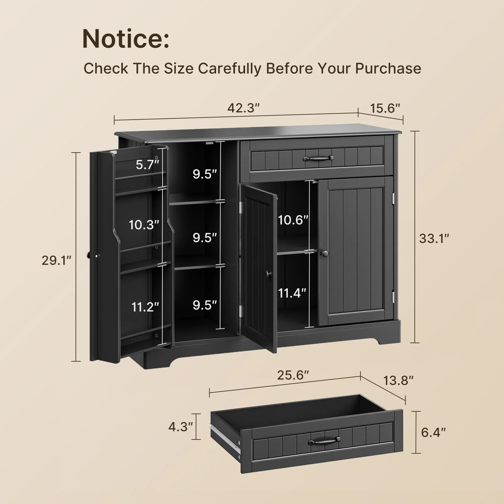 Coffee Bar. Lofka 42 Kitchen Storage Cabinet. Sideboard Buffet Cabinet with 8 Shelves. 1 Drawer