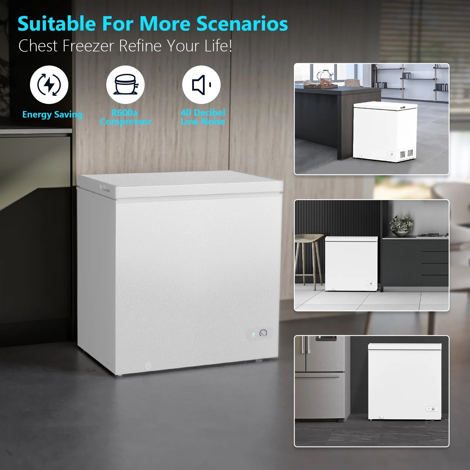 KNDKO 7.0 cu.ft. Chest Freezer with Adjustable Temperature. Free Standing Top Open Door Compact Freezer with Removable Basket for Kitchen/Home/Bar/Garage/Office