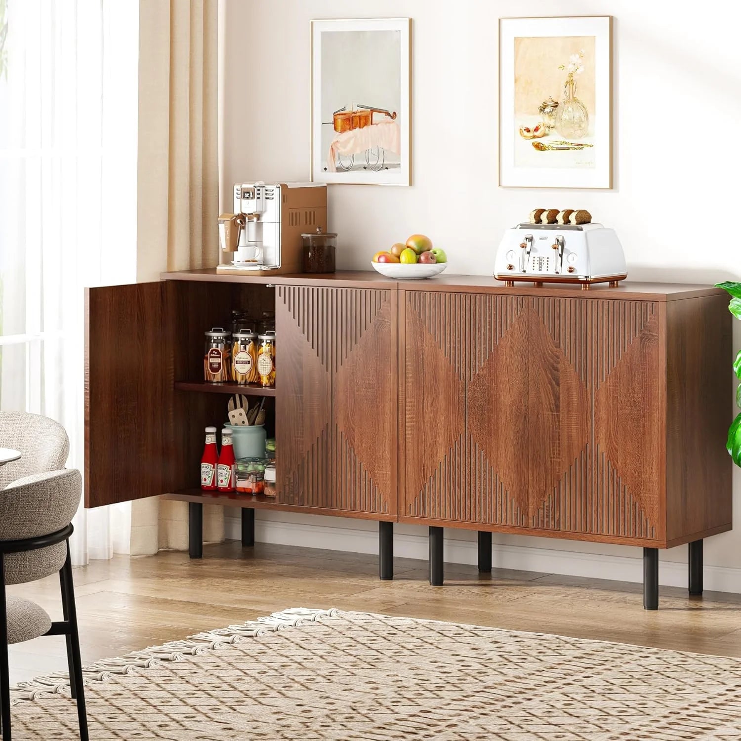 Tribesigns 59 Modern White Storage Cabinet Set. Freestanding Floor Cabinet. Wood Buffet Cabinet with Doors. Large Storage Cabinet for Living Room. Dining Room. Garage