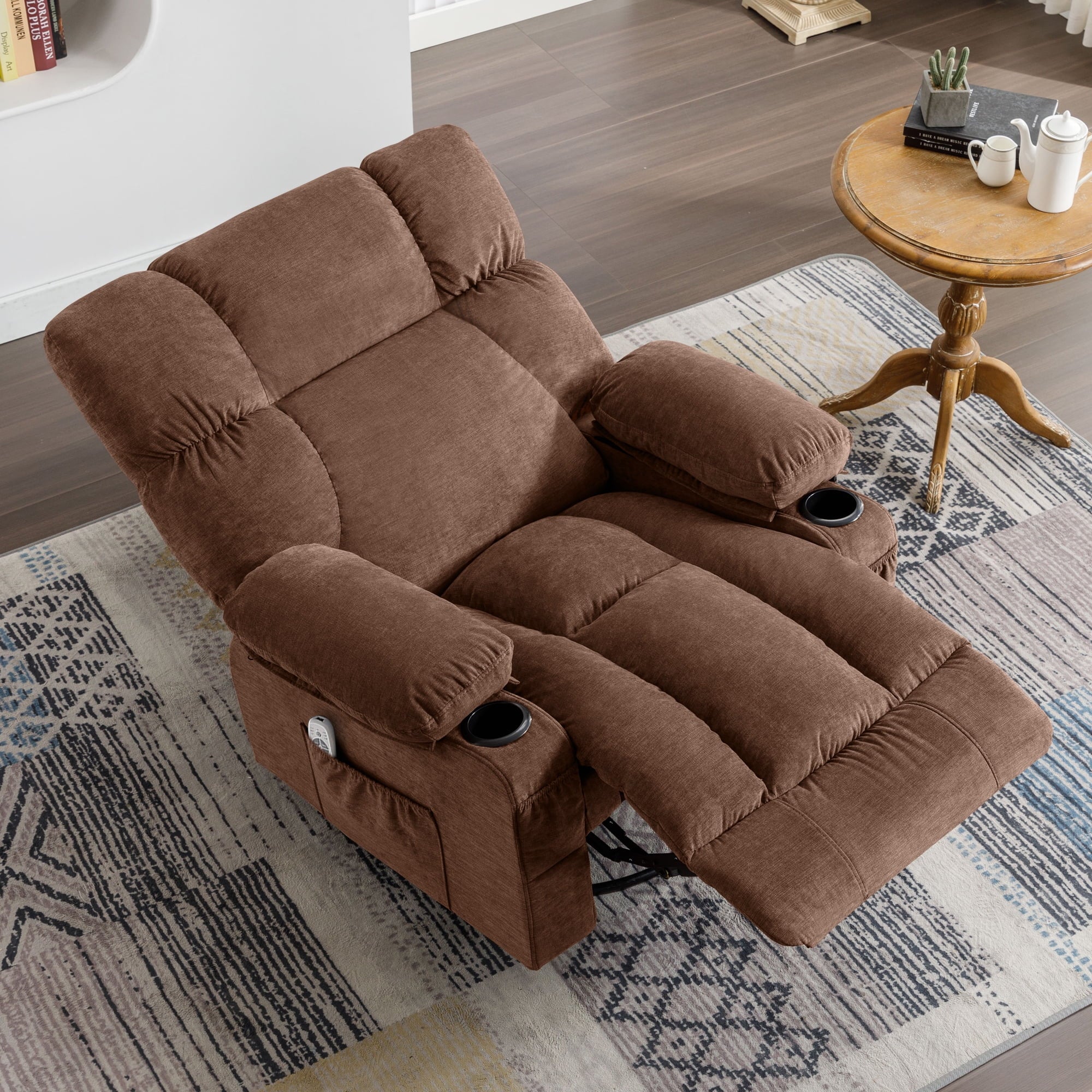 JONPONY Manual Recliner Chair with Heat Therapy and Massage Function. Heavy Duty Reclining Mechanism Massage Chair. Elderly Single Rocker Sofa with Cup Holders for Bedroom Home Theater.Grey
