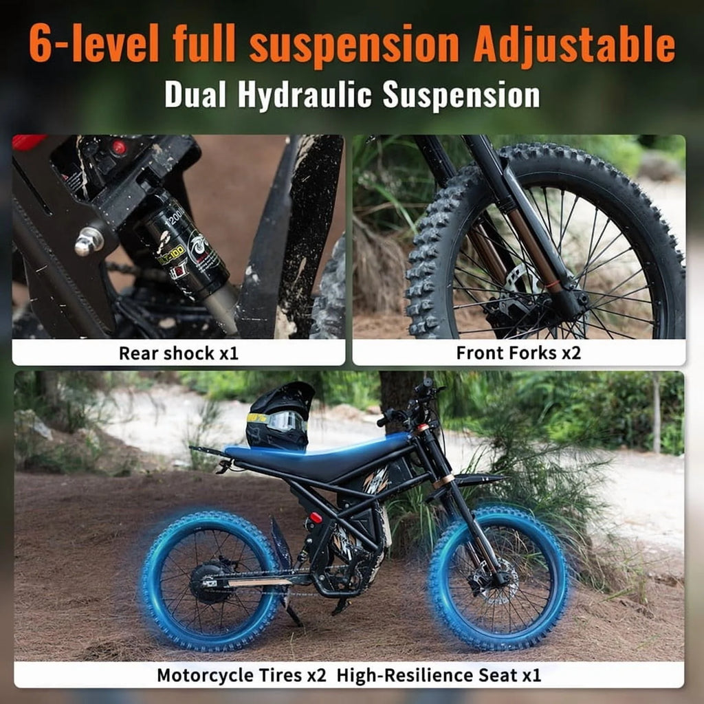 GT73 PRO 338 NM Electric Dirt Bike for Adults.3000W(Peak)Dual Motor 50Mph Max Speed.60V 50MPH 36.4AH Dual Battery Ebike.85 Miles Range. 25 Motorcycle Tires. All-Terrain for Mountain. Snow. UL2849