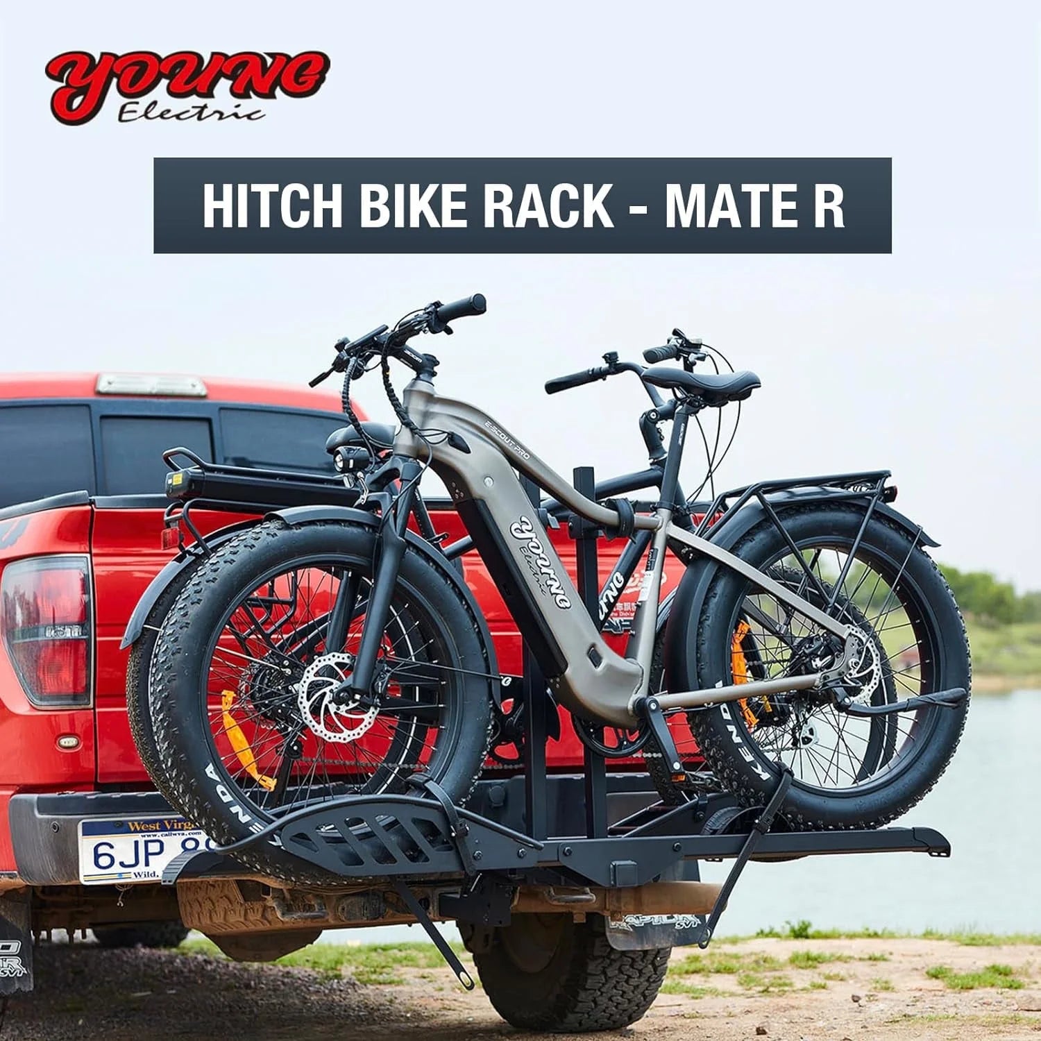 Young Electric Ebike Rack. 200lb Capacity. Alloy Steel Hitch Mount. Fits 5-Inch Fat Tire Bikes. 2-Inch Receiver