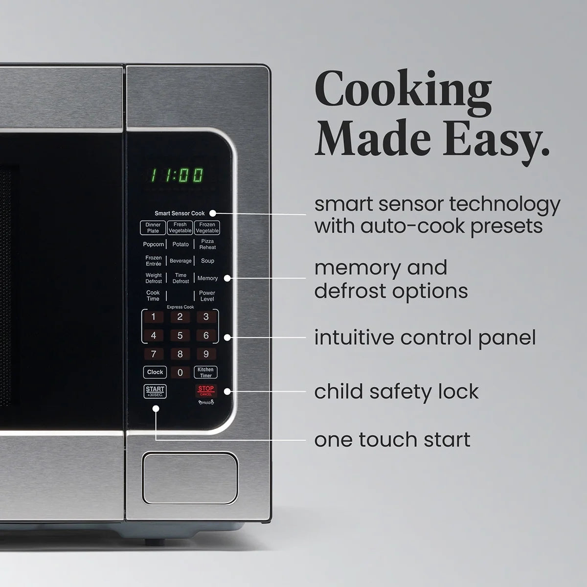 Farberware Countertop Microwave Ov 1100 Watts. 2.2 cu ft - Smart Sensor With LED Lighting and Child Lock - Perfect for Apartments and Dorms - Easy Clean Black Interior. Stainless Steel