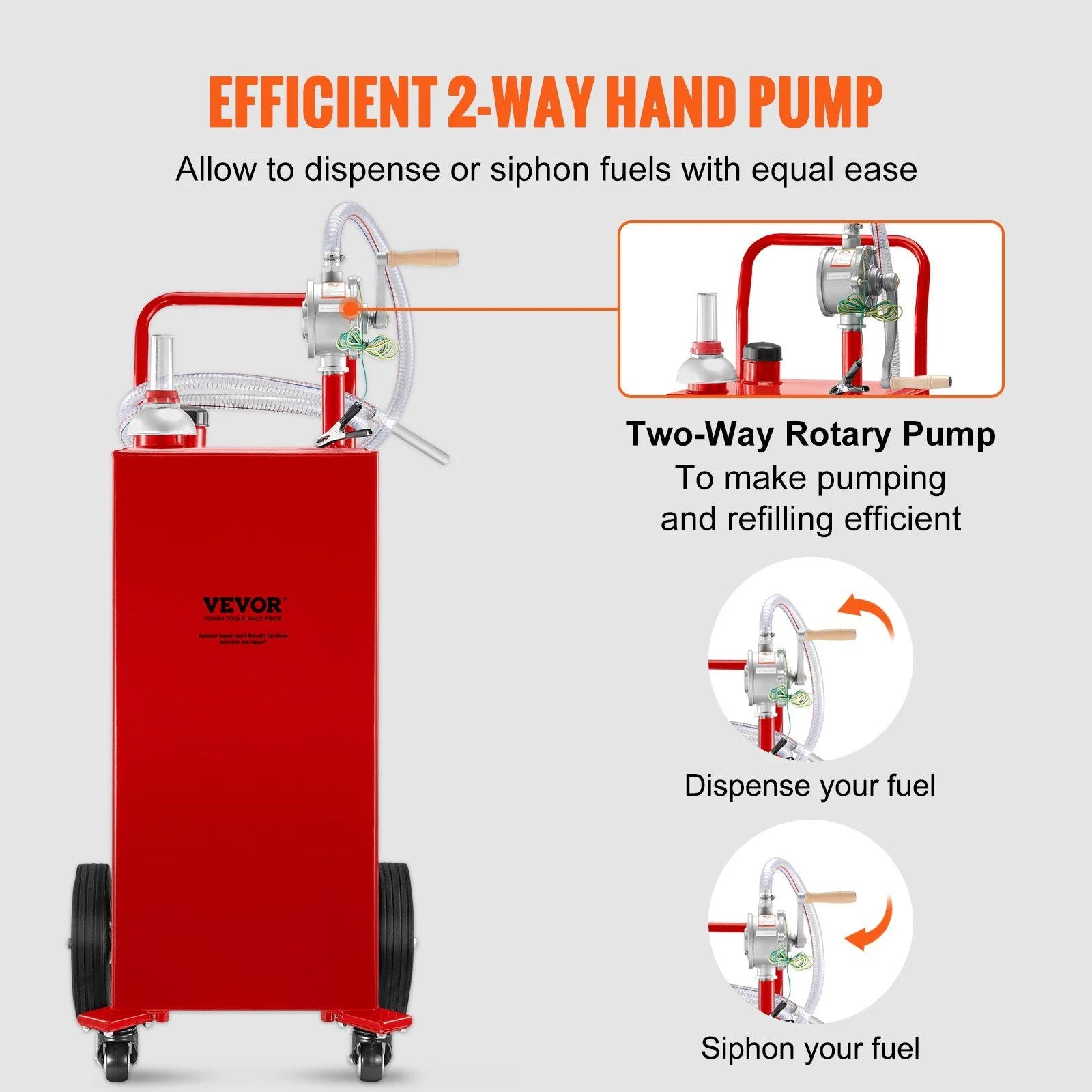 VEVOR 30 Gallon Fuel Caddy. Gas Storage Tank & 4 Wheels. with Manuel Transfer Pump. Gasoline Diesel Fuel Container for Cars. Lawn Mowers. ATVs. Boats. More. Red