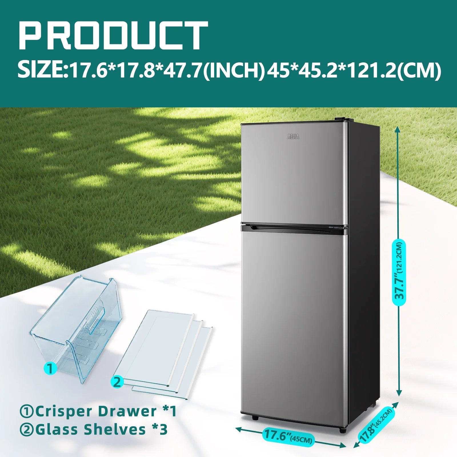 JIEJIA 5.0 Cu.Ft Apartment Size Refrigerators with Separate Freezer. 2 Door Refrigerator. Small Fridge with Freezer. Gray