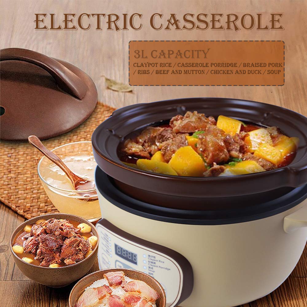 TIANJI Electric Claypot Crock Pot Stew Pot Rice Cooker Ceramic Soup Porridge Maker 3L.24h Pre-set