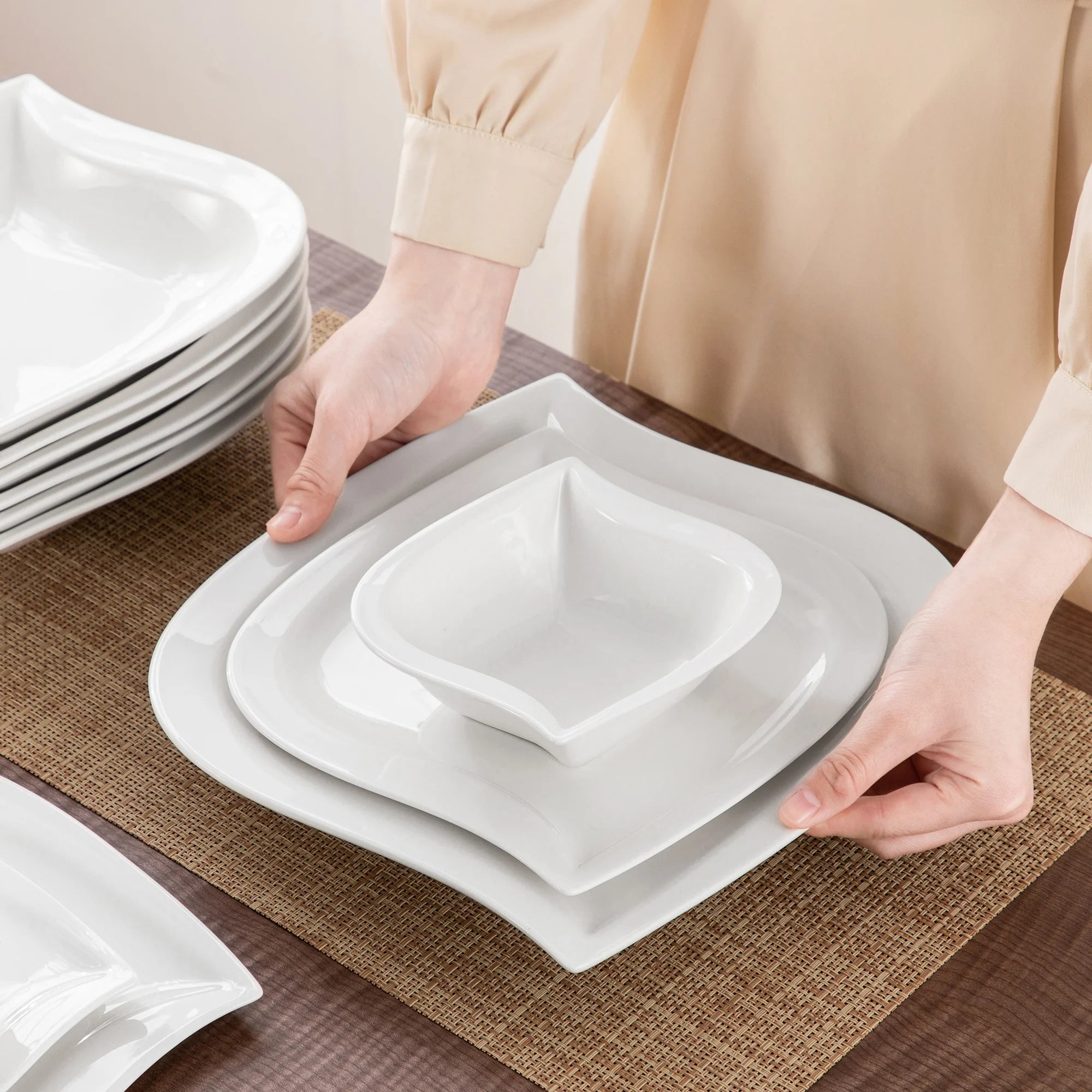 vancasso 36 pcs Dinnerware Sets. Plates and Bowls Set for 6. Porcelain Dinner Set. Marble Gray
