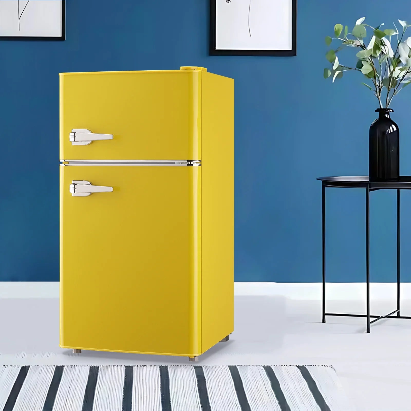 Tacool 3.5 Cu.ft Retro Mini Fridge with Freezer. 2 Door Small Refrigerator with 7 Adjustable Thermostat for Home. Blue