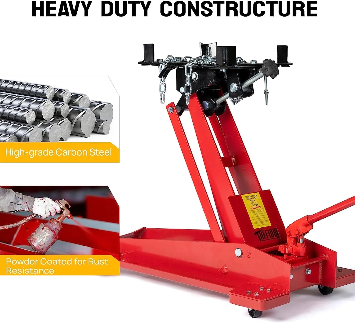 TUFFIOM Hydraulic Transmission Service/Floor Jack Lift 1/2 Ton (1.000 lb) Capacity. Low Profile Roll-Under Floor Trolley. Automotive Shop Tool Hoist Lift Lifting Jack. Red