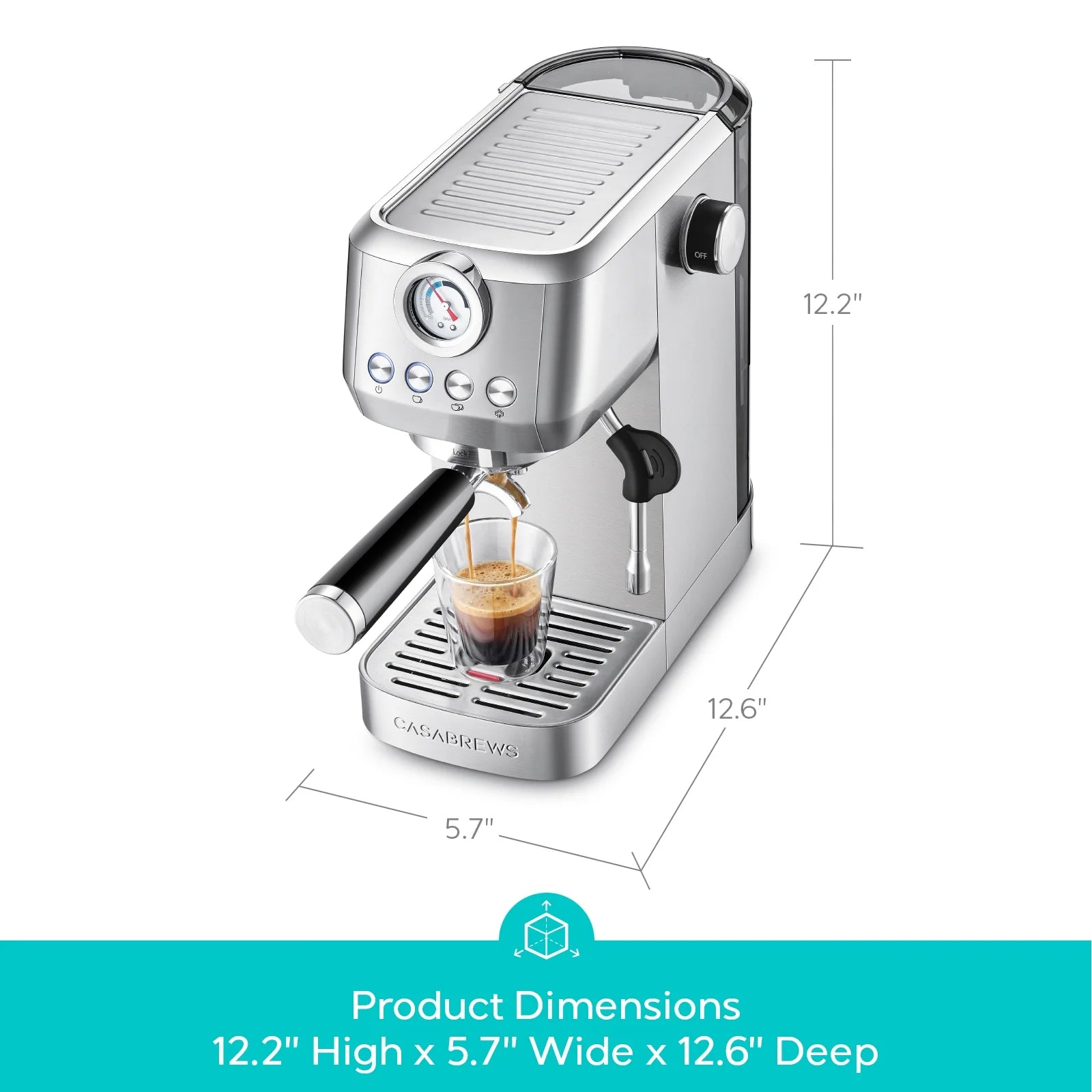 CASABREWS 3700Gense. 20 Bar Espresso Machine and Coffee Maker with Milk Frother. Silver