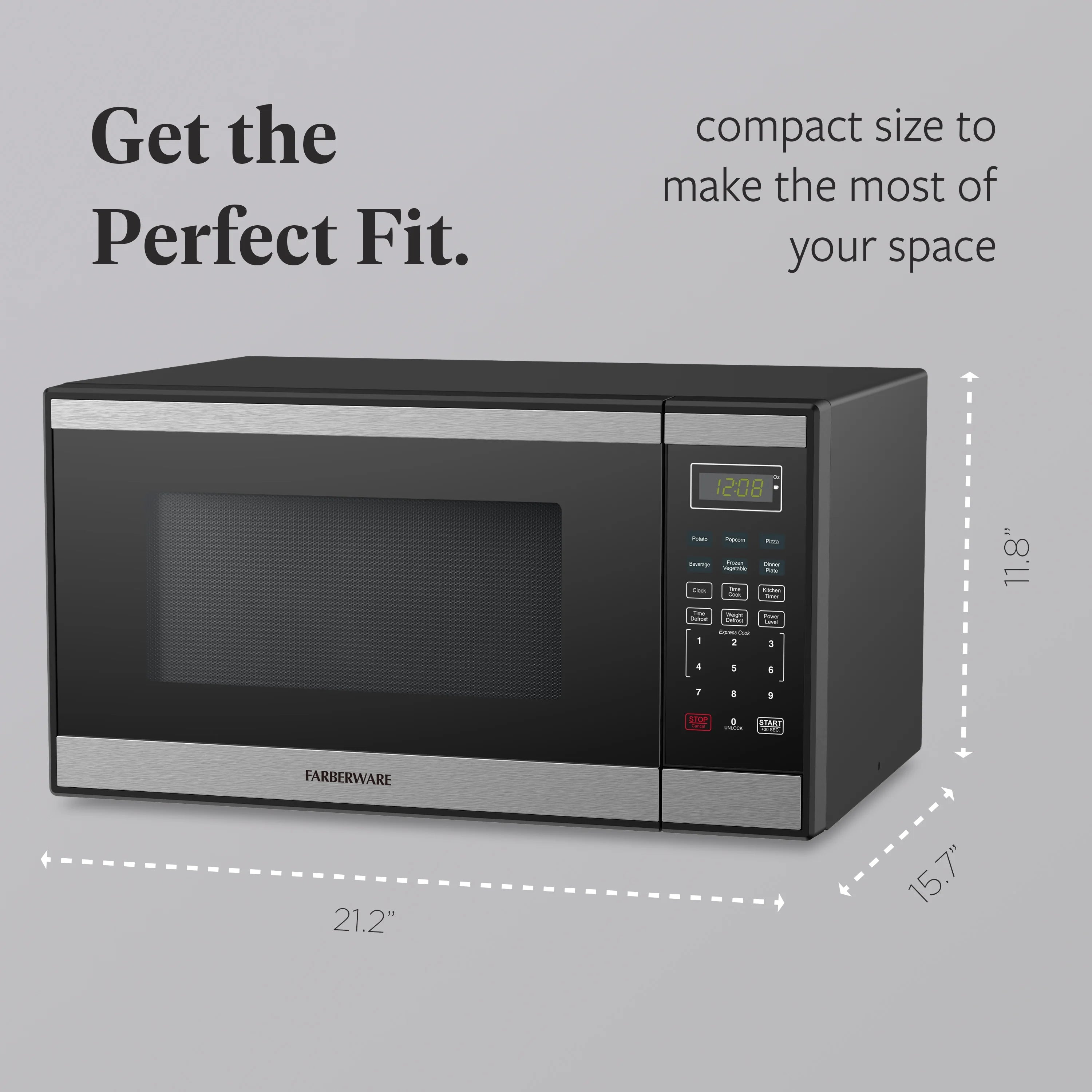 Farberware Countertop Microwave Ov 1100 Watts. 2.2 cu ft - Smart Sensor With LED Lighting and Child Lock - Perfect for Apartments and Dorms - Easy Clean Black Interior. Stainless Steel