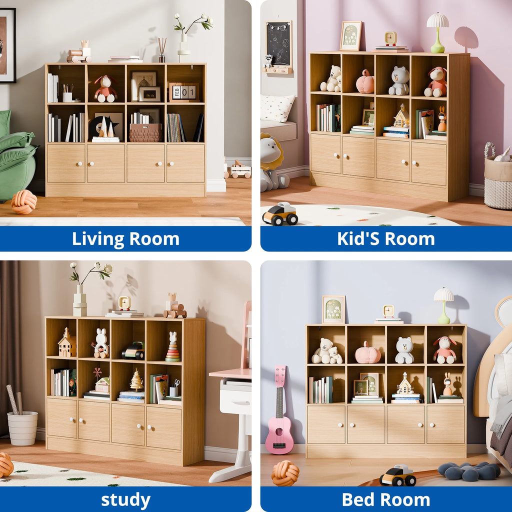 Cozy Castle 3-Tier Open Cube Bookcase with 12 Cubes and 4 Doors. Adjustable Shelves. White