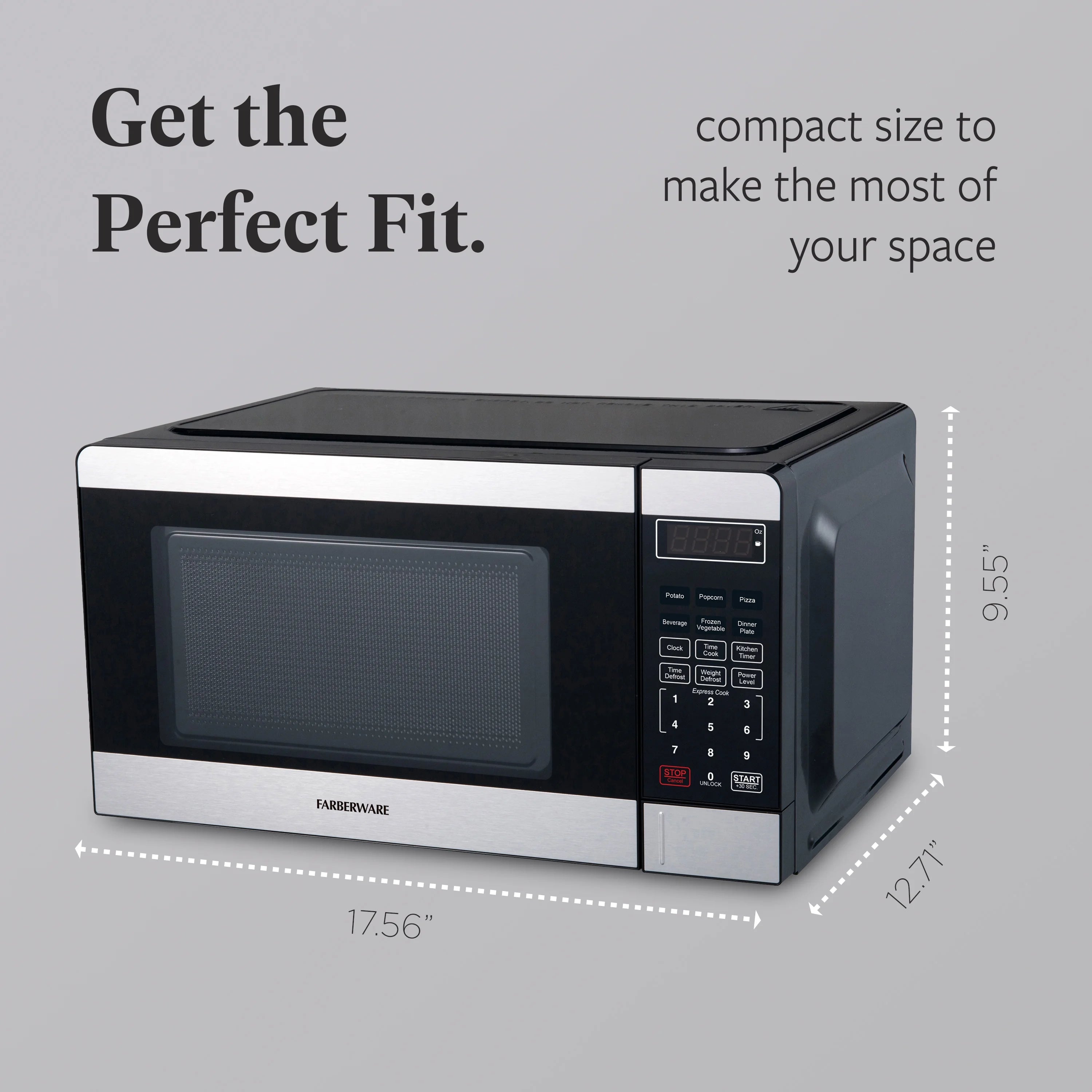 Farberware Countertop Microwave Ov 1100 Watts. 2.2 cu ft - Smart Sensor With LED Lighting and Child Lock - Perfect for Apartments and Dorms - Easy Clean Black Interior. Stainless Steel
