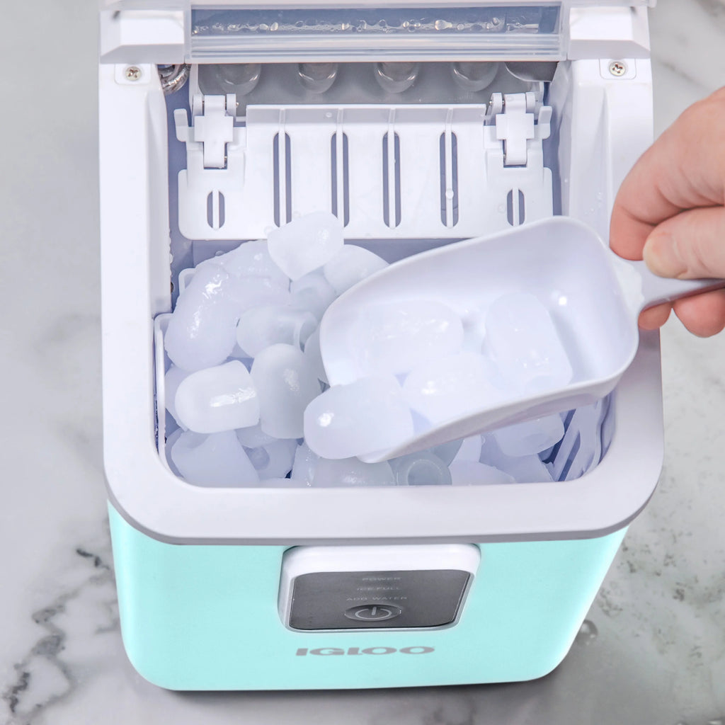 Igloo Self-Cleaning Countertop Ice Maker - Compact and Portable - Creates 26 lbs. Per Day. 8 Pieces Ready Every 7-8 Minutes - Includes Ice Scoop and Basket - Aqua