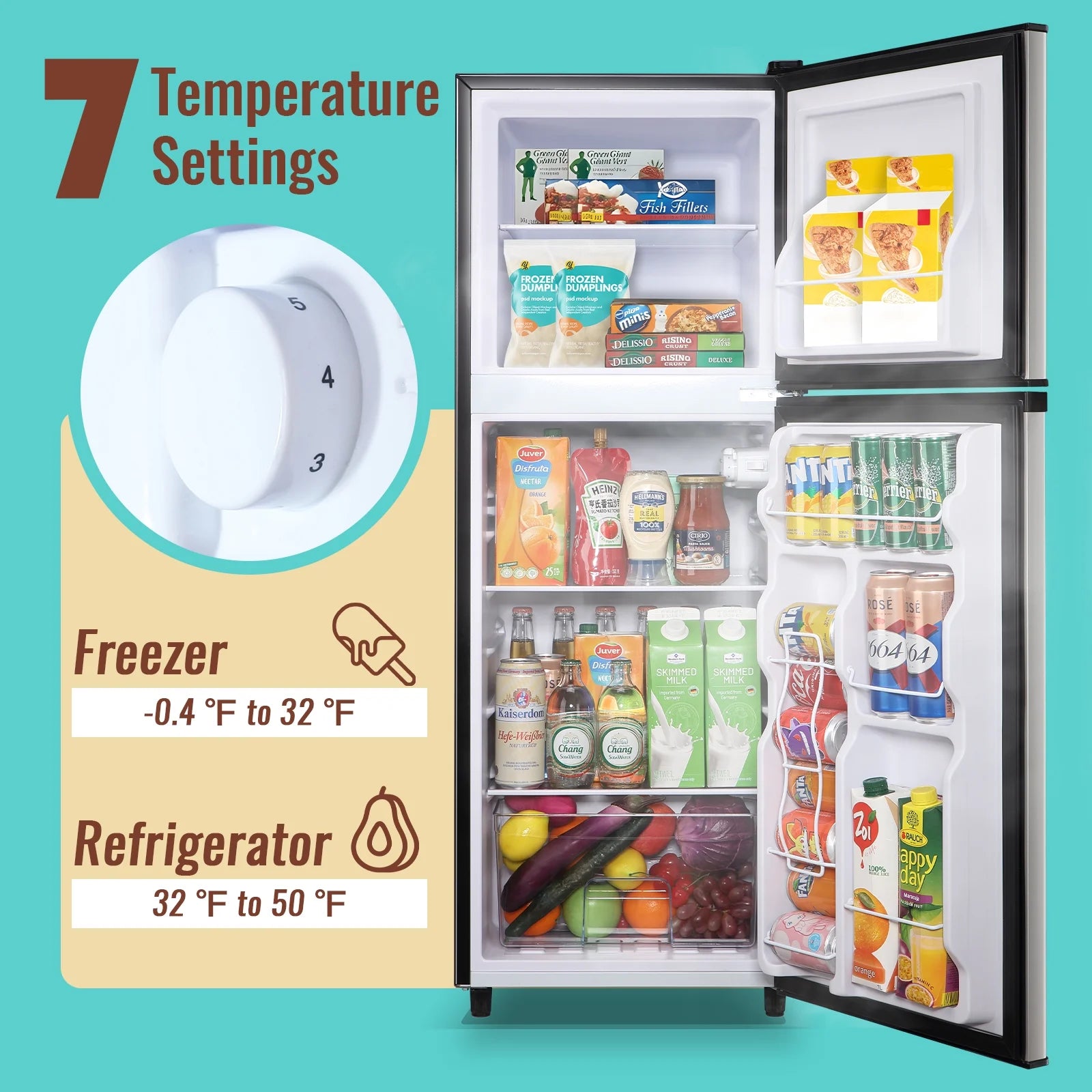 WANAI 4.5 Cu.ft Large Size Mini Fridge with Adjustable Thermostat. Compact Refrigerator Silver. New
