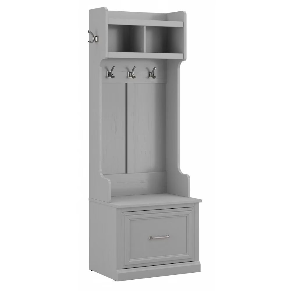 Woodland 24W Hall Tree & Shoe Bench w/ Drawer in White Ash - Engineered Wood