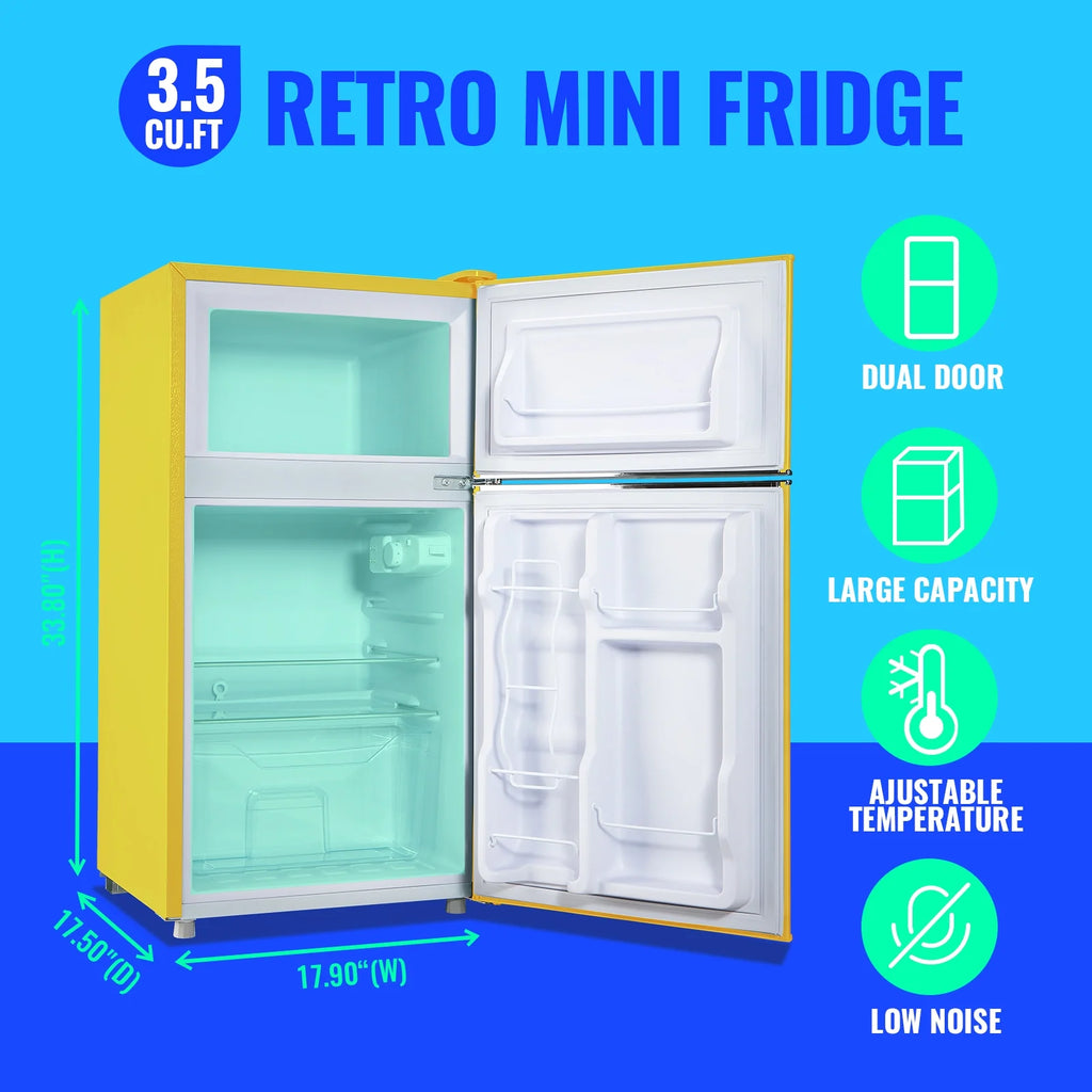 Tacool 3.5 Cu.ft Retro Mini Fridge with Freezer. 2 Door Small Refrigerator with 7 Adjustable Thermostat for Home. Blue