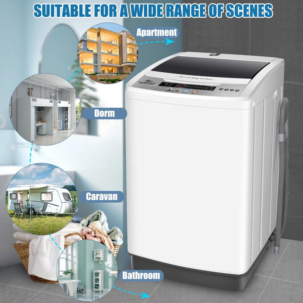 Qhomic Portable Washing Machine. 17.8lbs Large Fully-Automatic Laundry Washer. 10 Washing Programs & 8 Water Levels Selections Machine Ideal for Apartments Dorms Families